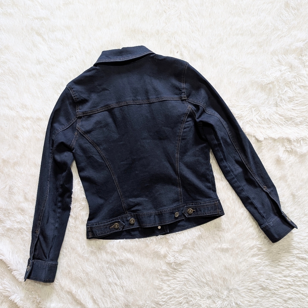 Style&Co Dark Blue Stretch Denim Classic Button Down Jacket With Pockets Size XS - Picture 4 of 10